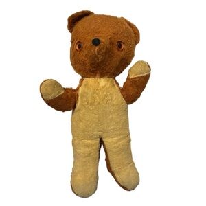Vtg MCM Teddy Bear Plush 2 Tone Brown Plastic Eyes w Irises 1950s 1960s